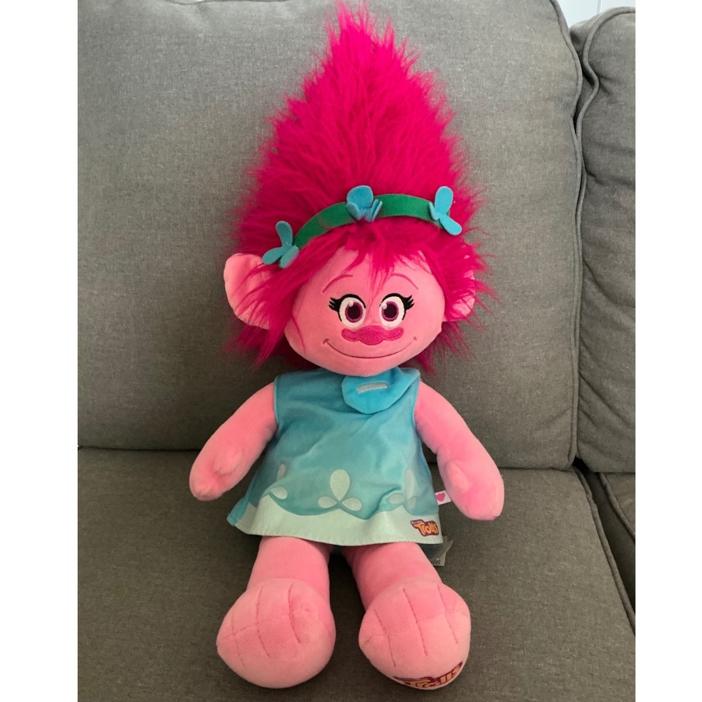 Build-A-Bear Trolls Poppy Plush Pink Hair Blue Dress Stuffed Animal Doll